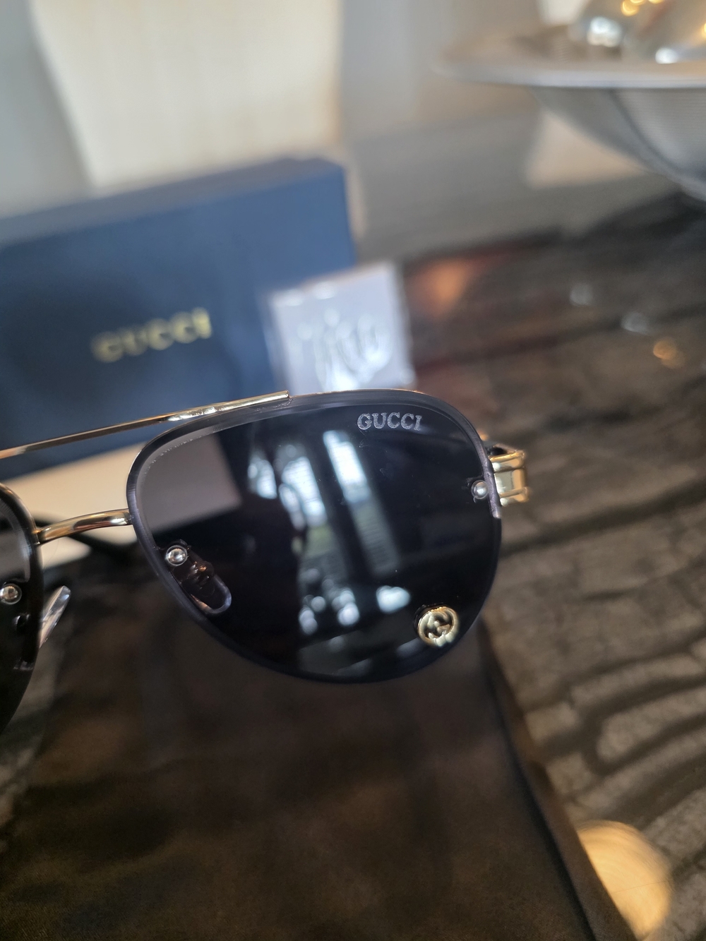NWT Gucci 1220s Black & Gold Aviator Sunglasses - Picture 2 of 11